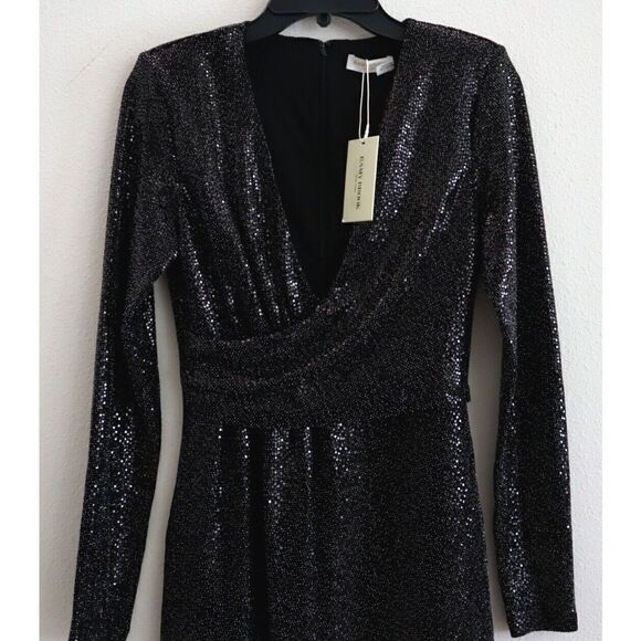 Ramy Brook A1022301 Women's Sz 2 Black Esme Sequin Long-Sleeve Mini Dress - Picture 3 of 12